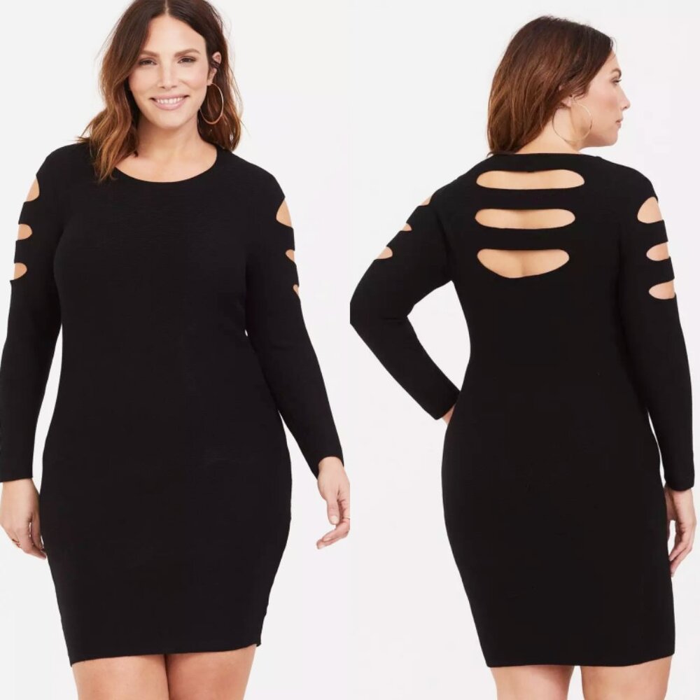 NWT Torrid 2 Black Cut Out Long Sleeve Mini Sweater Dress 2X 18 20